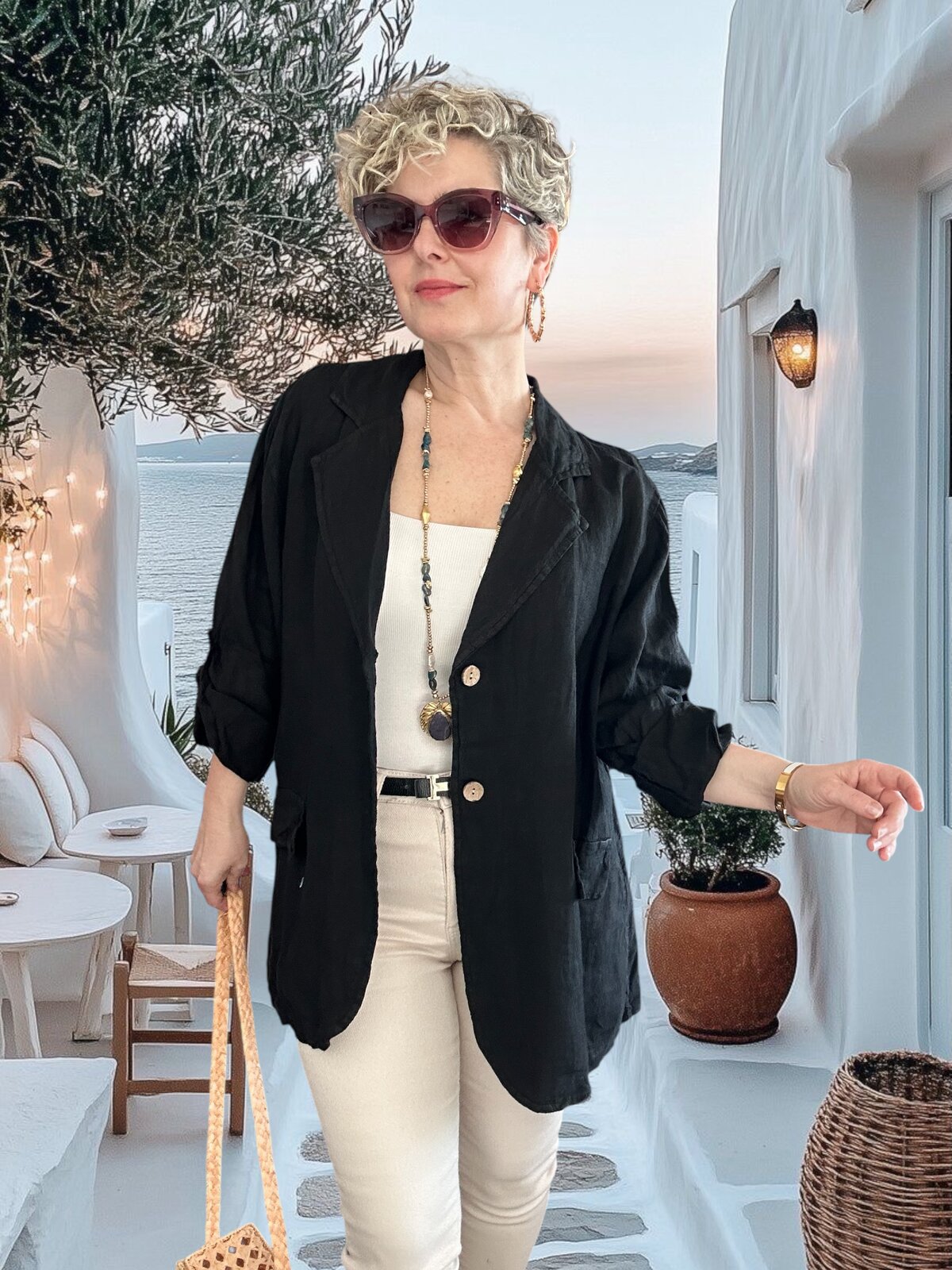 Lesso İtalyan Blazer Keten Ceket Siyah