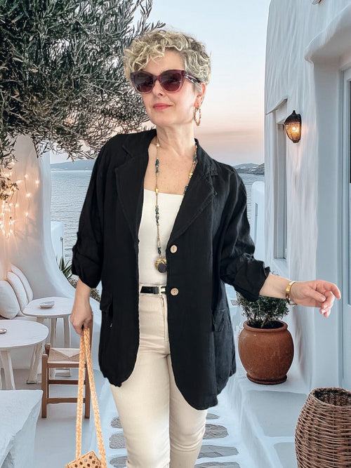 Lesso İtalyan Blazer Keten Ceket Siyah