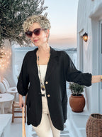 Lesso İtalyan Blazer Keten Ceket Siyah