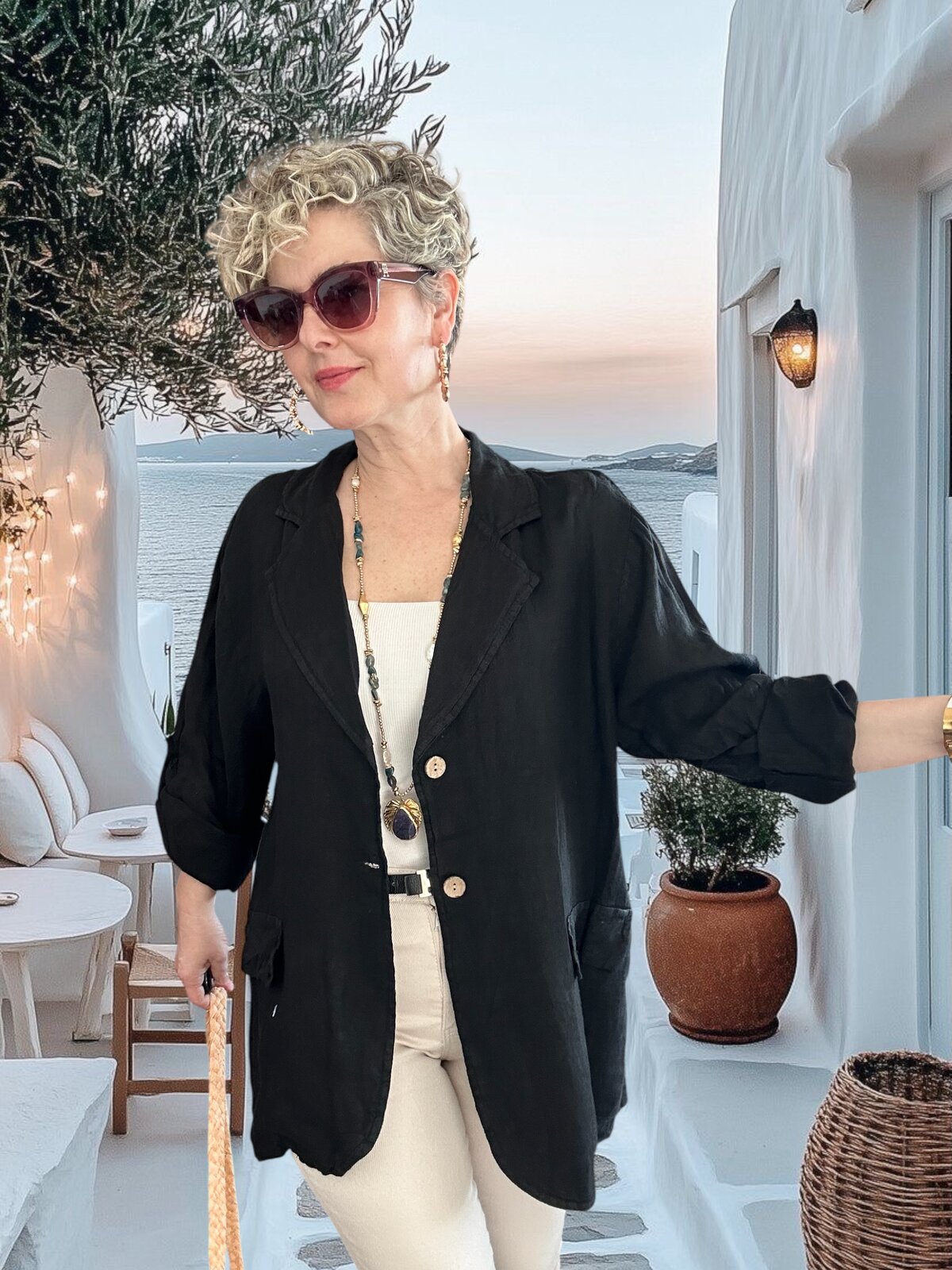 Lesso İtalyan Blazer Keten Ceket Siyah