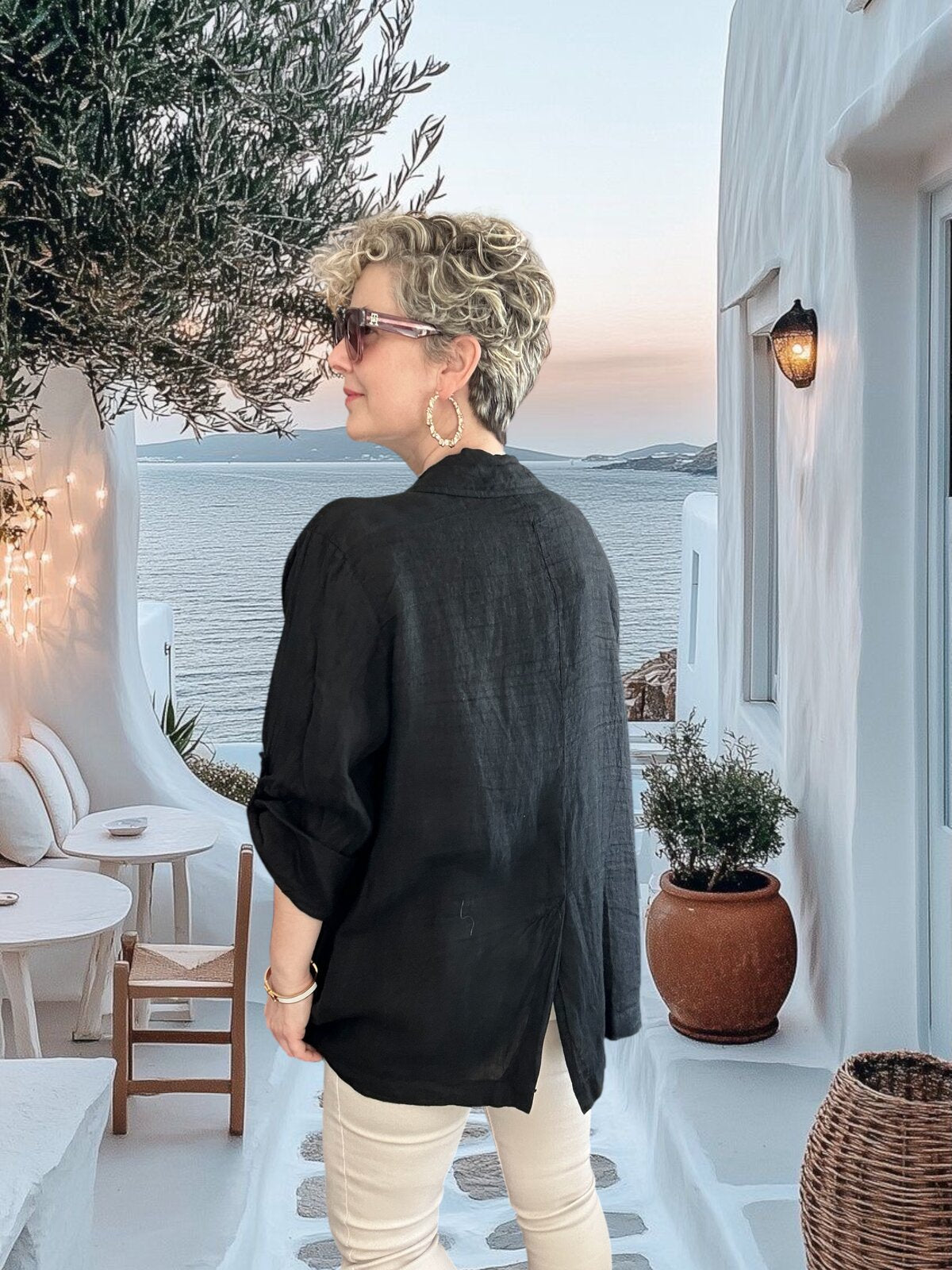 Lesso İtalyan Blazer Keten Ceket Siyah