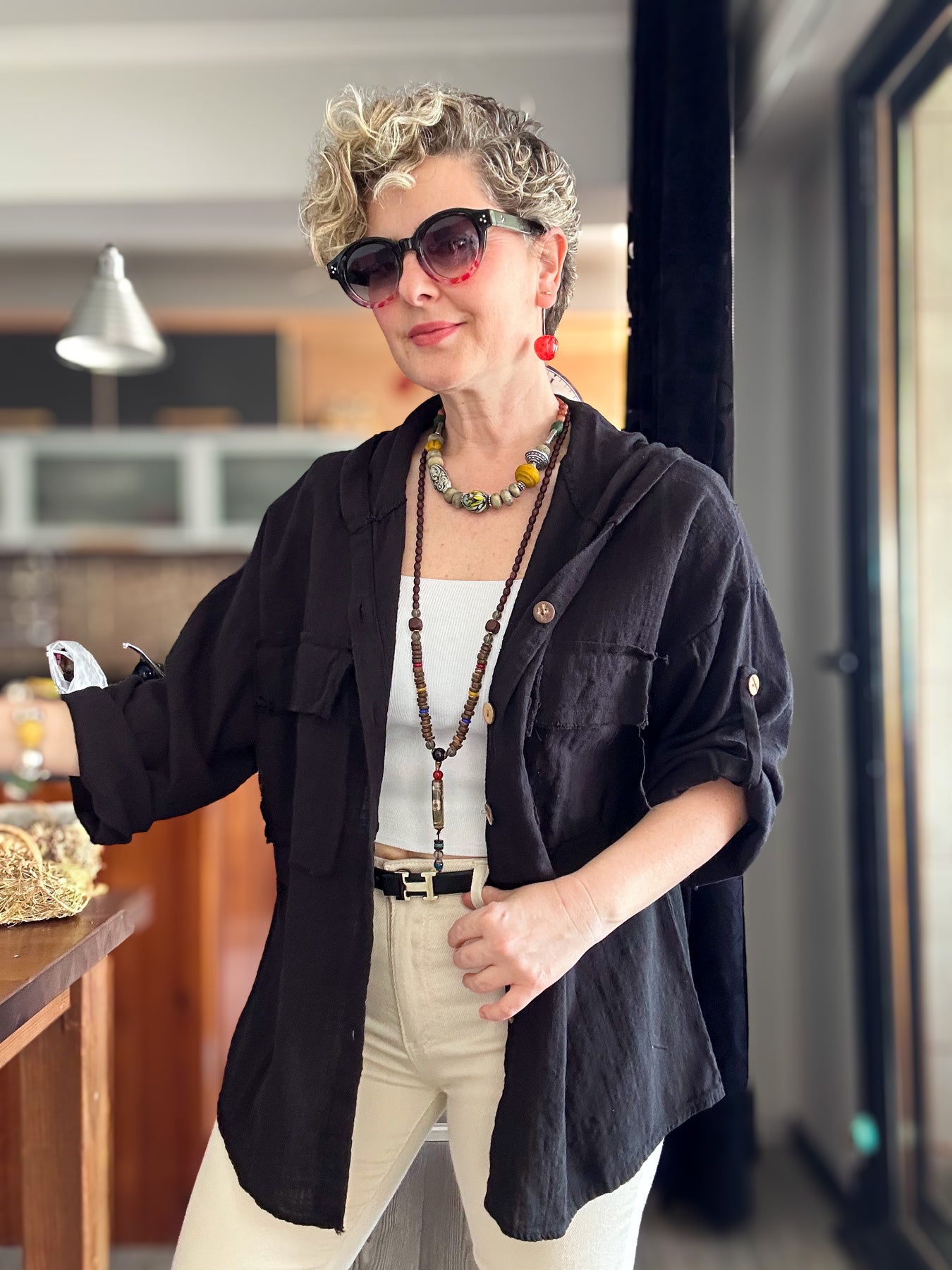 Lolly Vintage Kapşonlu Gömlek Ceket Siyah