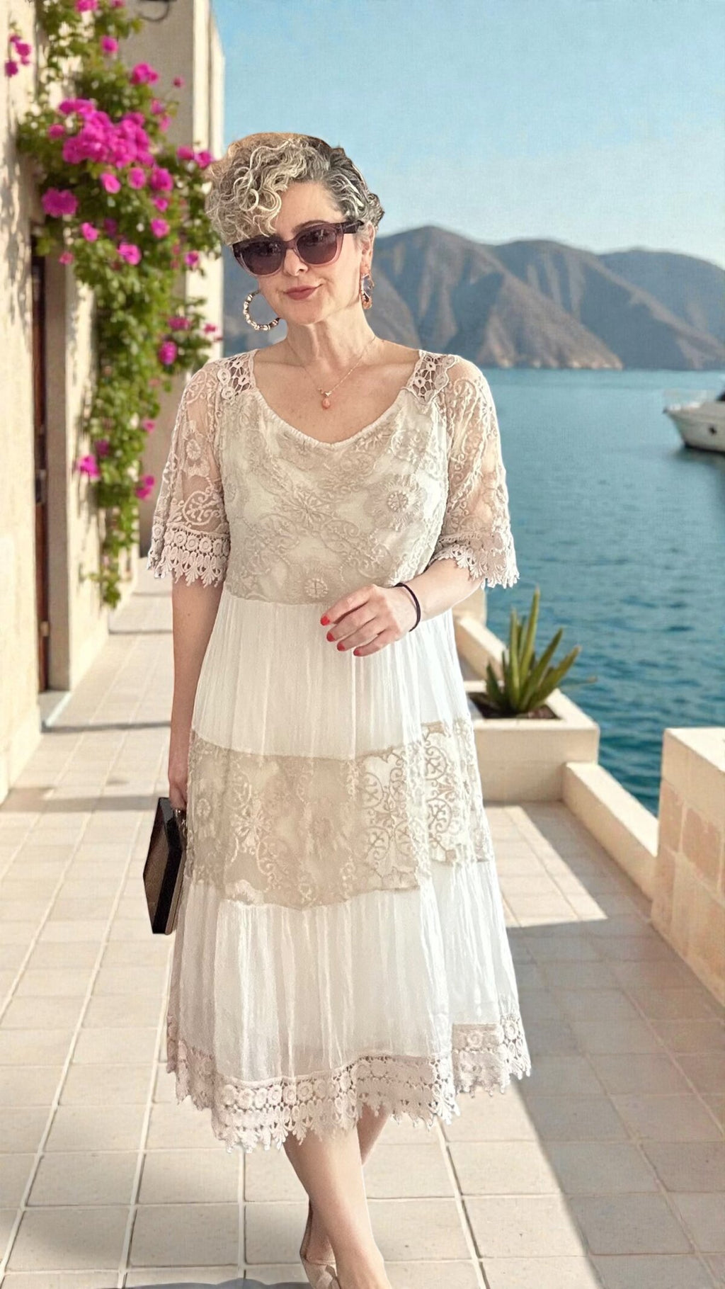 Lorea | Dantel Detaylı Katmanlı Vintage Elbise Bej
