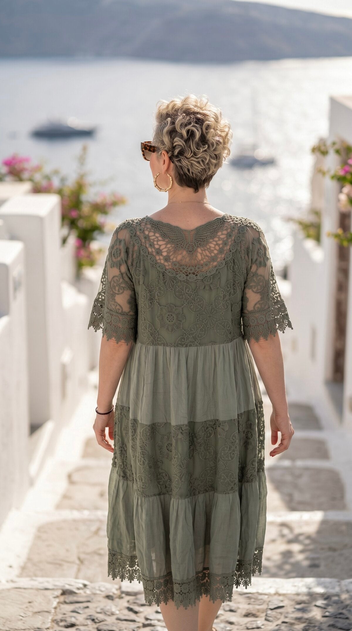 Lorea | Dantel Detaylı Katmanlı Vintage Elbise Haki