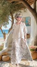 Lunera | İthal %100 Linen Ceket & Desenli Maksi Elbise Takımı Bej