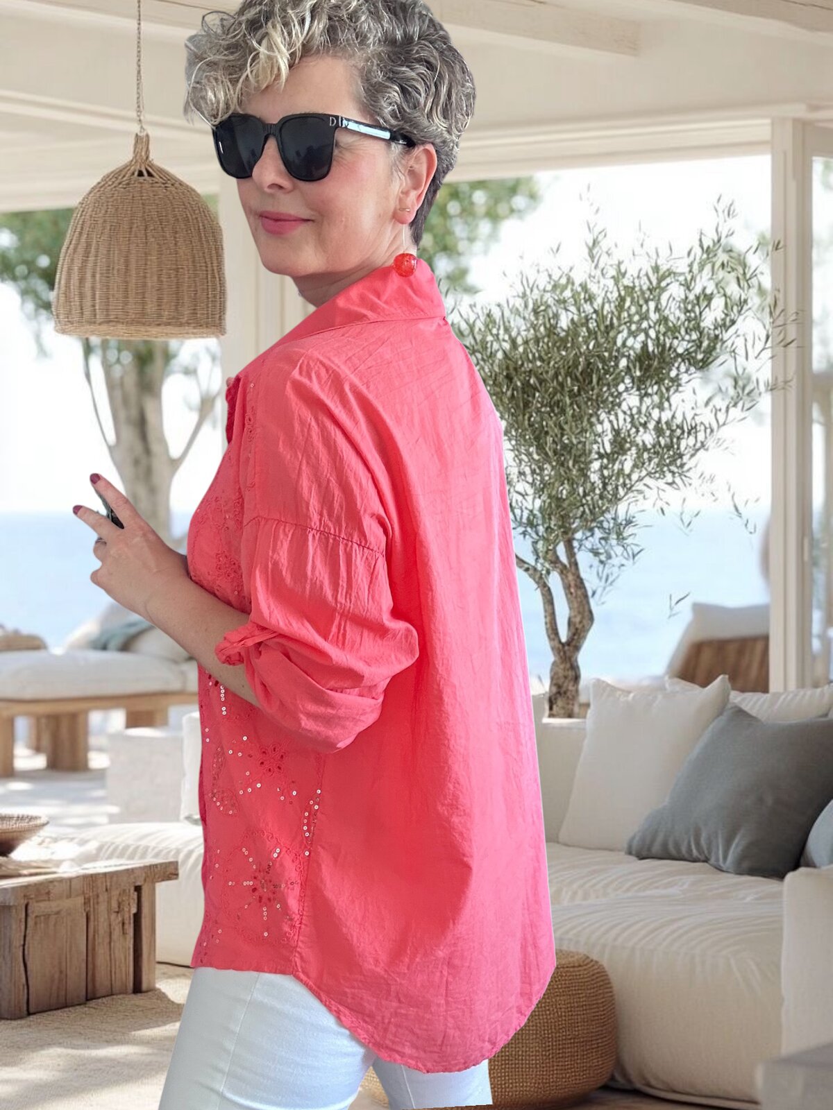 Melly İtalyan Fisto Pul Detay Gömlek Mercan