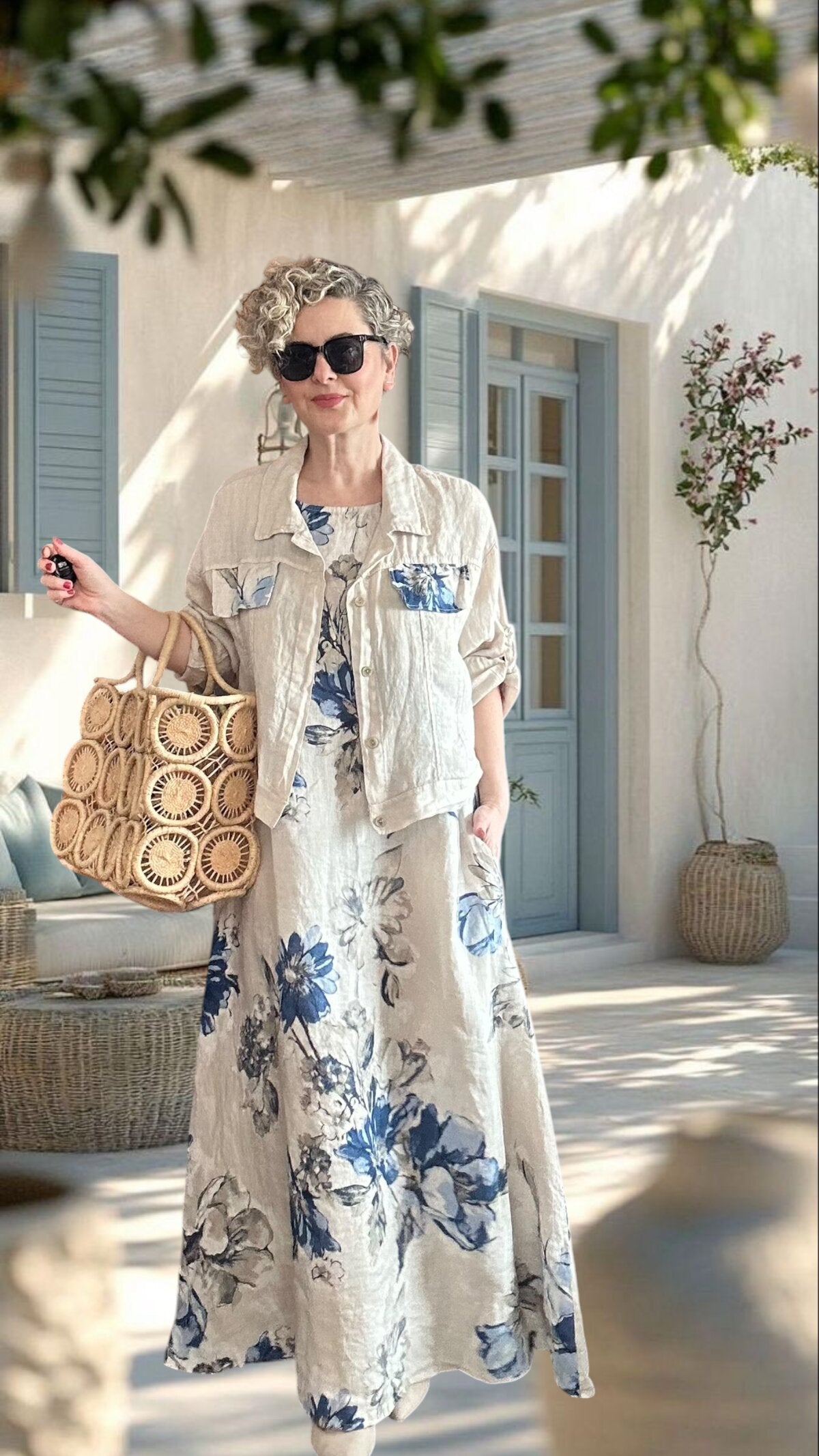 Mikka İthal %100 Linen Ceket & Kolsuz Elbise Takımı Beige