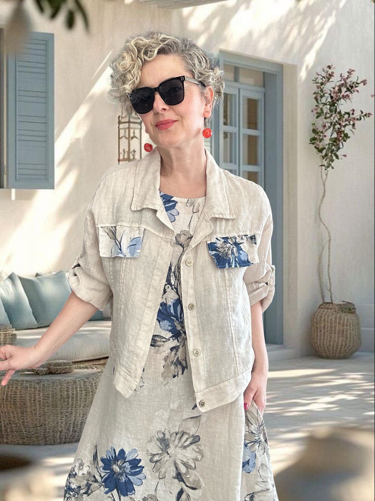 Mikka İthal %100 Linen Ceket & Kolsuz Elbise Takımı Beige