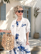 Mikka İthal %100 Linen Ceket & Kolsuz Elbise Takımı Beyaz
