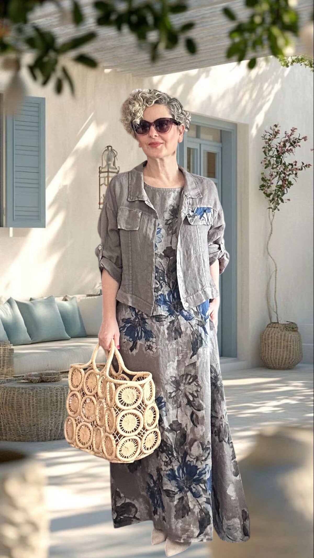 Mikka İthal %100 Linen Ceket & Kolsuz Elbise Takımı Fango