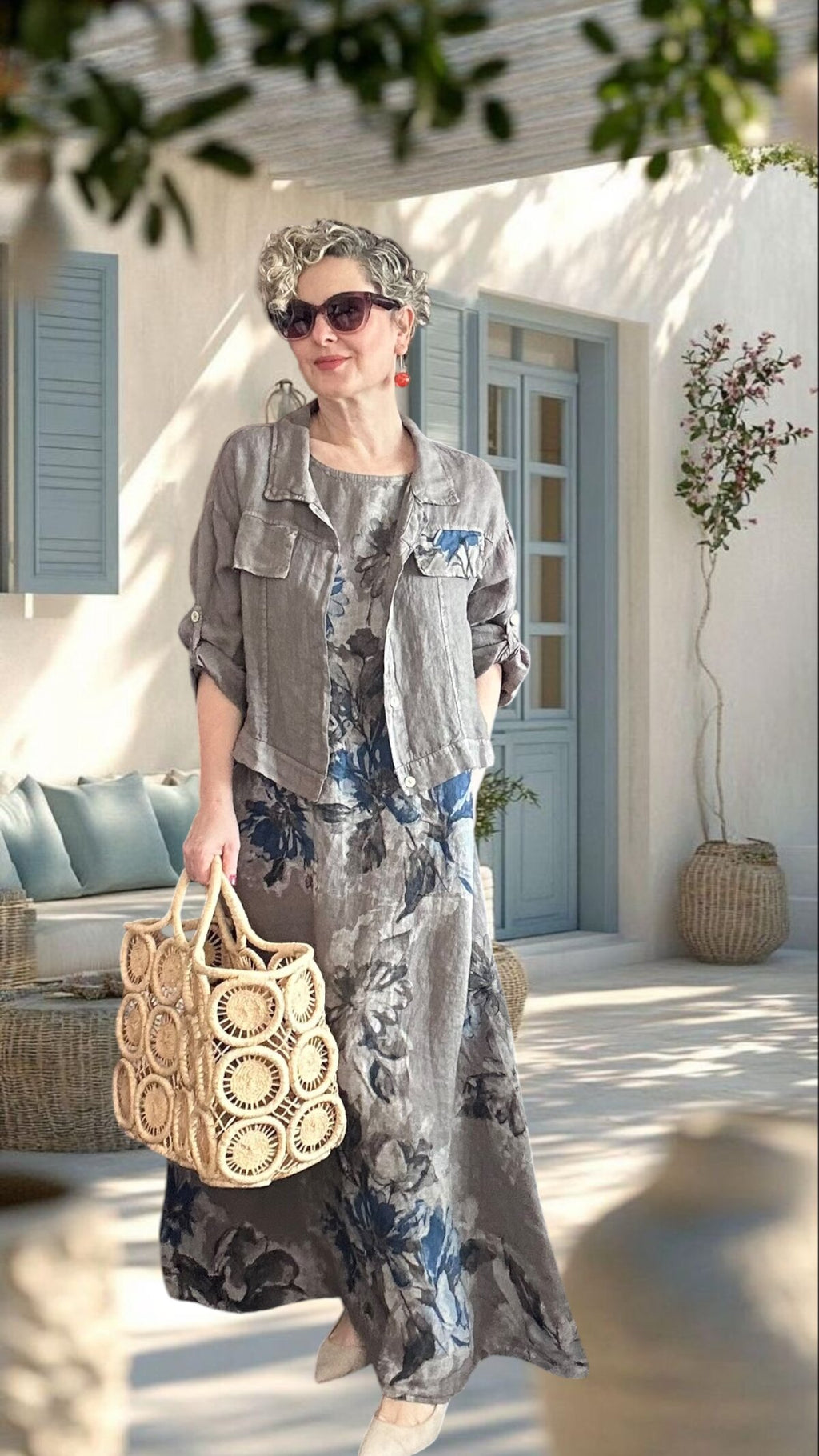 Mikka İthal %100 Linen Ceket & Kolsuz Elbise Takımı Fango