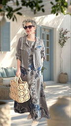 Mikka İthal %100 Linen Ceket & Kolsuz Elbise Takımı Fango