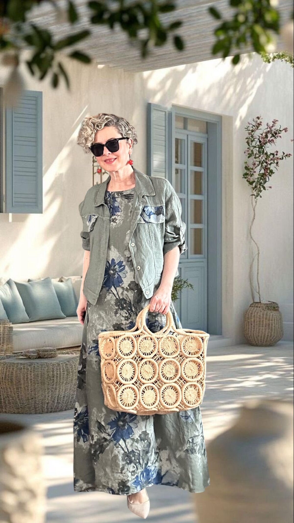 Mikka İthal %100 Linen Ceket & Kolsuz Elbise Takımı Haki
