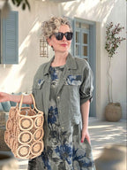 Mikka İthal %100 Linen Ceket & Kolsuz Elbise Takımı Haki