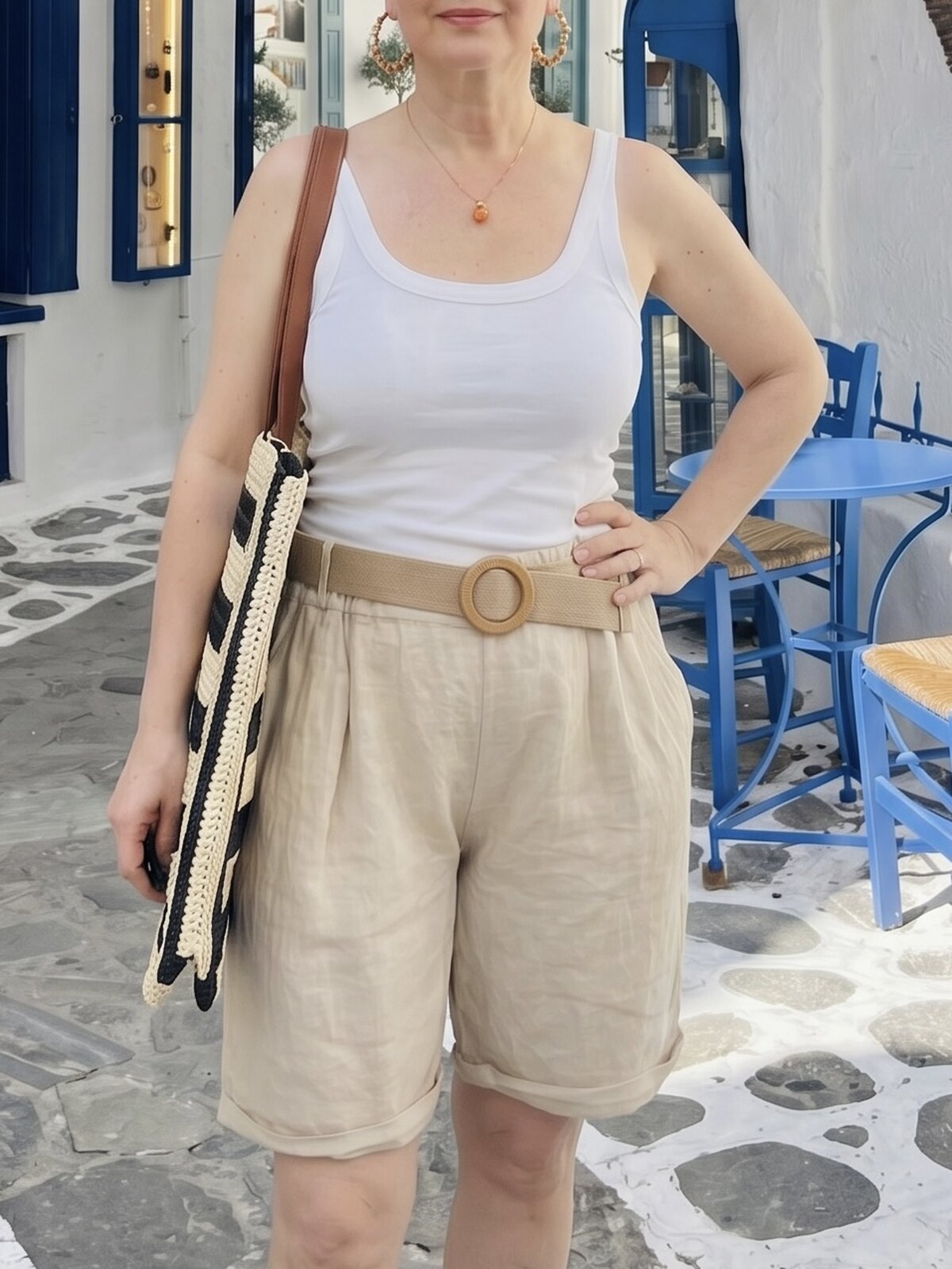 Mira | İtalyan Kemerli %100 Linen Şort Beige