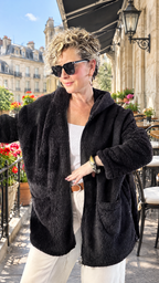 Nessa | Kapüşonlu Oversize Polar Peluş Hırka Siyah görsel 4