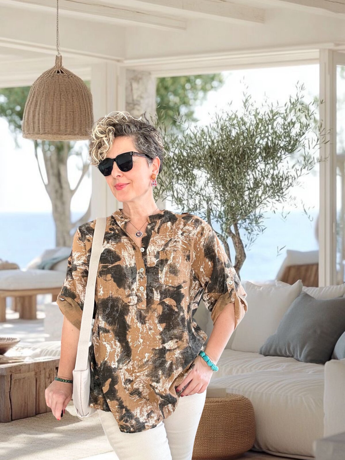 Noce Sarmal Batik Desen İtalyan Gömlek Cappuccino