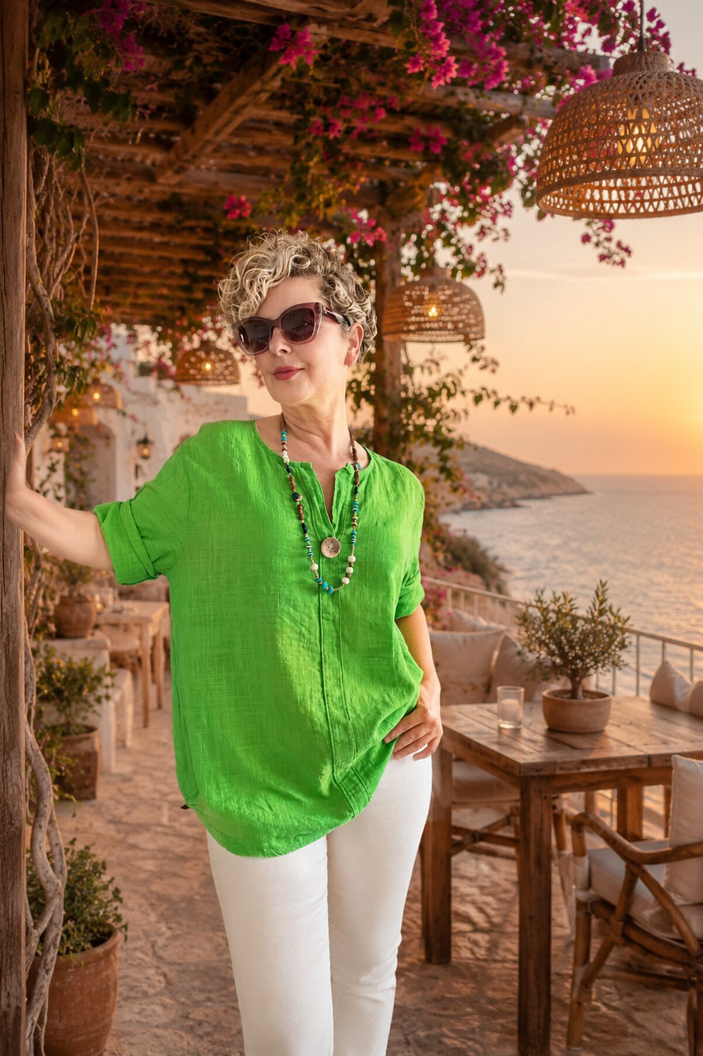 Peppino İtalyan Tahta Düğme Detay Bluz Yeşil