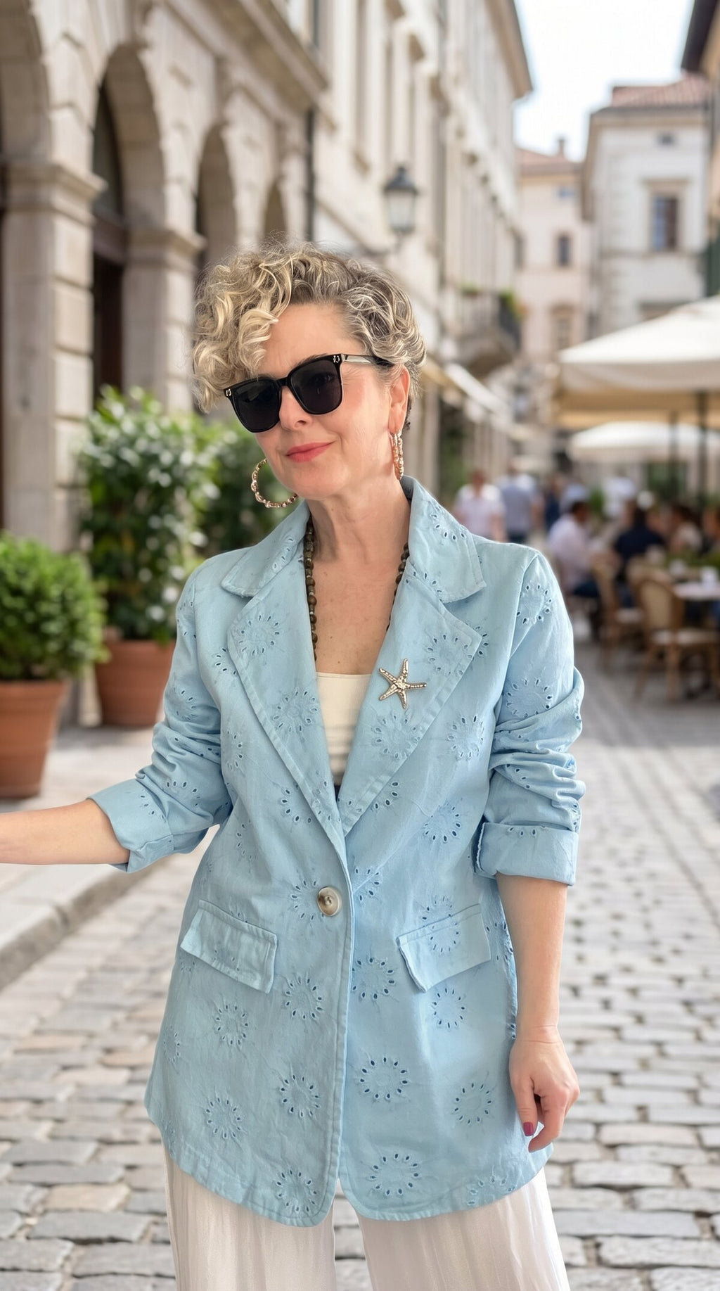 Primma | Fisto Nakışlı & Yıldız Broşlu Pamuk Blazer Bebe Mavi