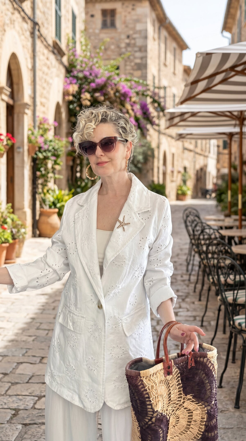Primma | Fisto Nakışlı & Yıldız Broşlu Pamuk Blazer Beyaz