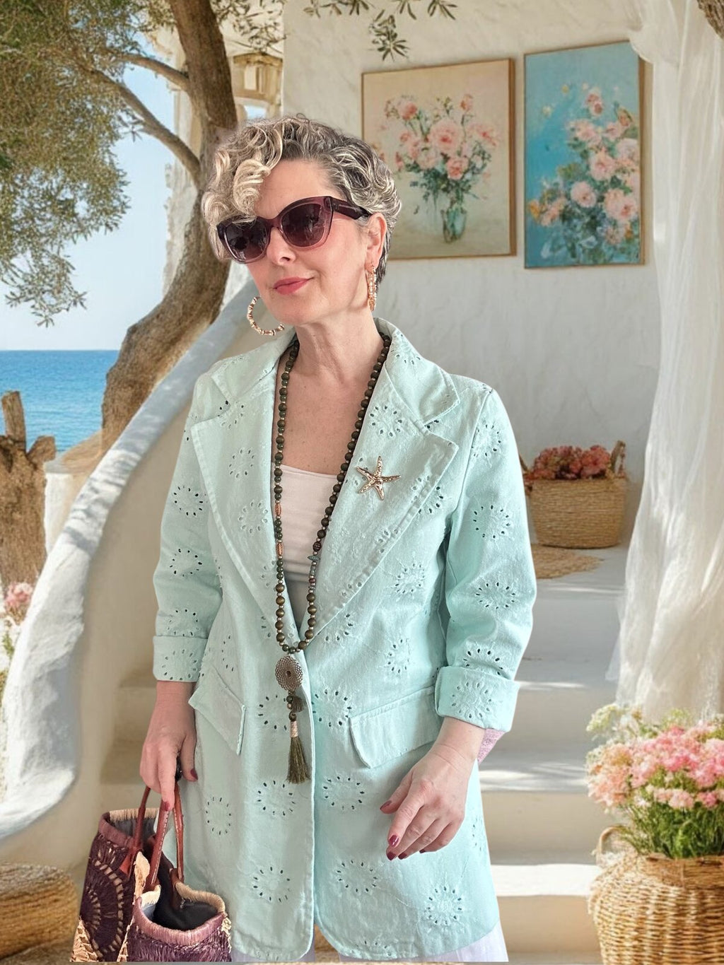 Primma | Fisto Nakışlı & Yıldız Broşlu Pamuk Blazer Mint