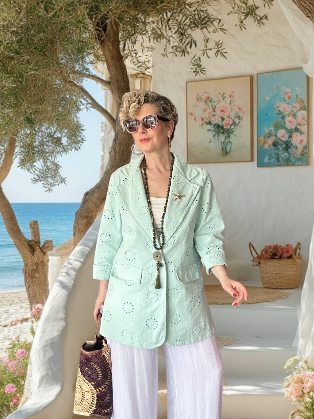 Primma | Fisto Nakışlı & Yıldız Broşlu Pamuk Blazer Mint