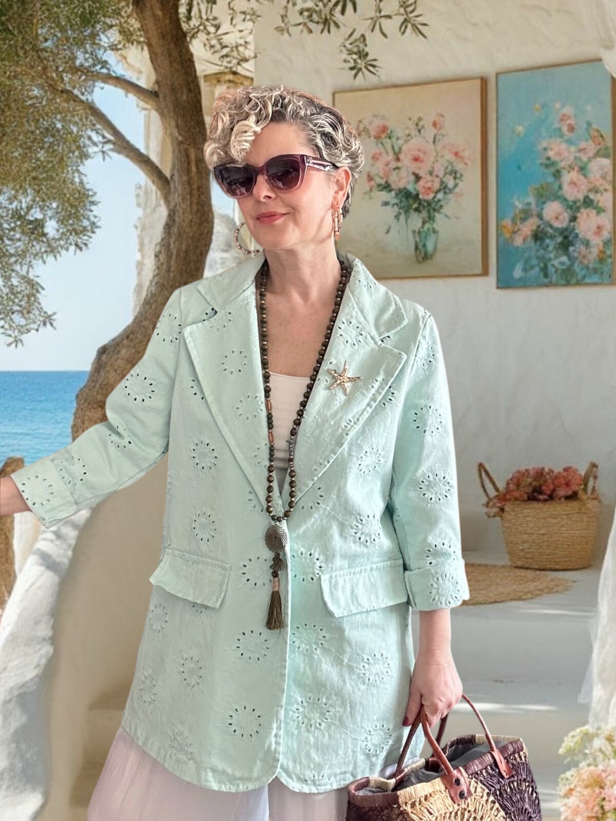 Primma | Fisto Nakışlı & Yıldız Broşlu Pamuk Blazer Mint