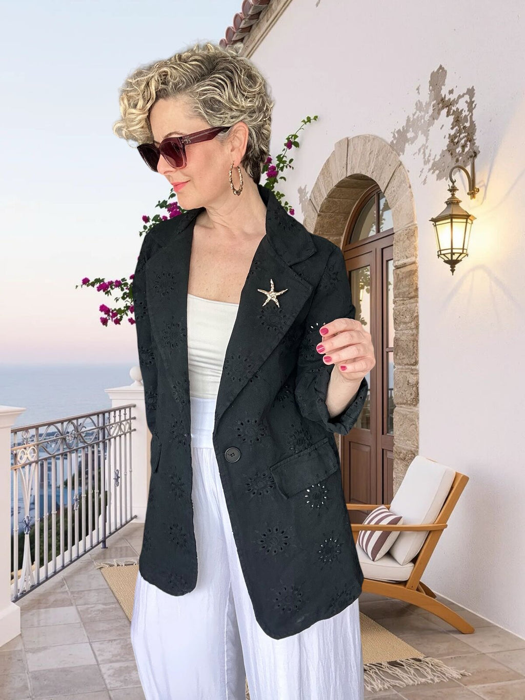 Primma | Fisto Nakışlı & Yıldız Broşlu Pamuk Blazer Siyah
