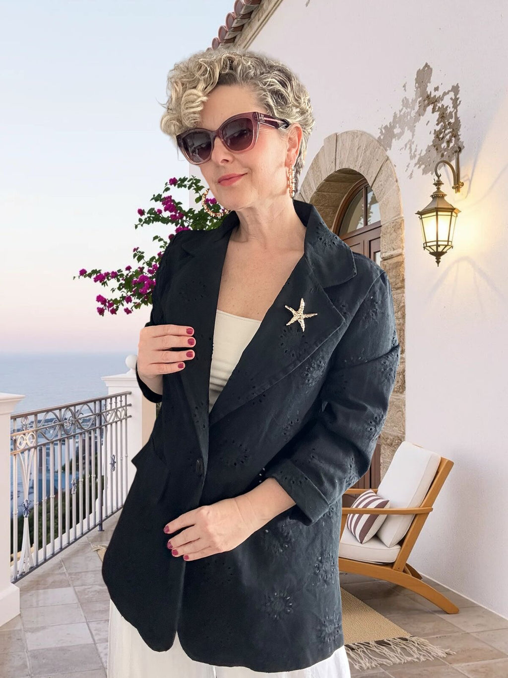 Primma | Fisto Nakışlı & Yıldız Broşlu Pamuk Blazer Siyah