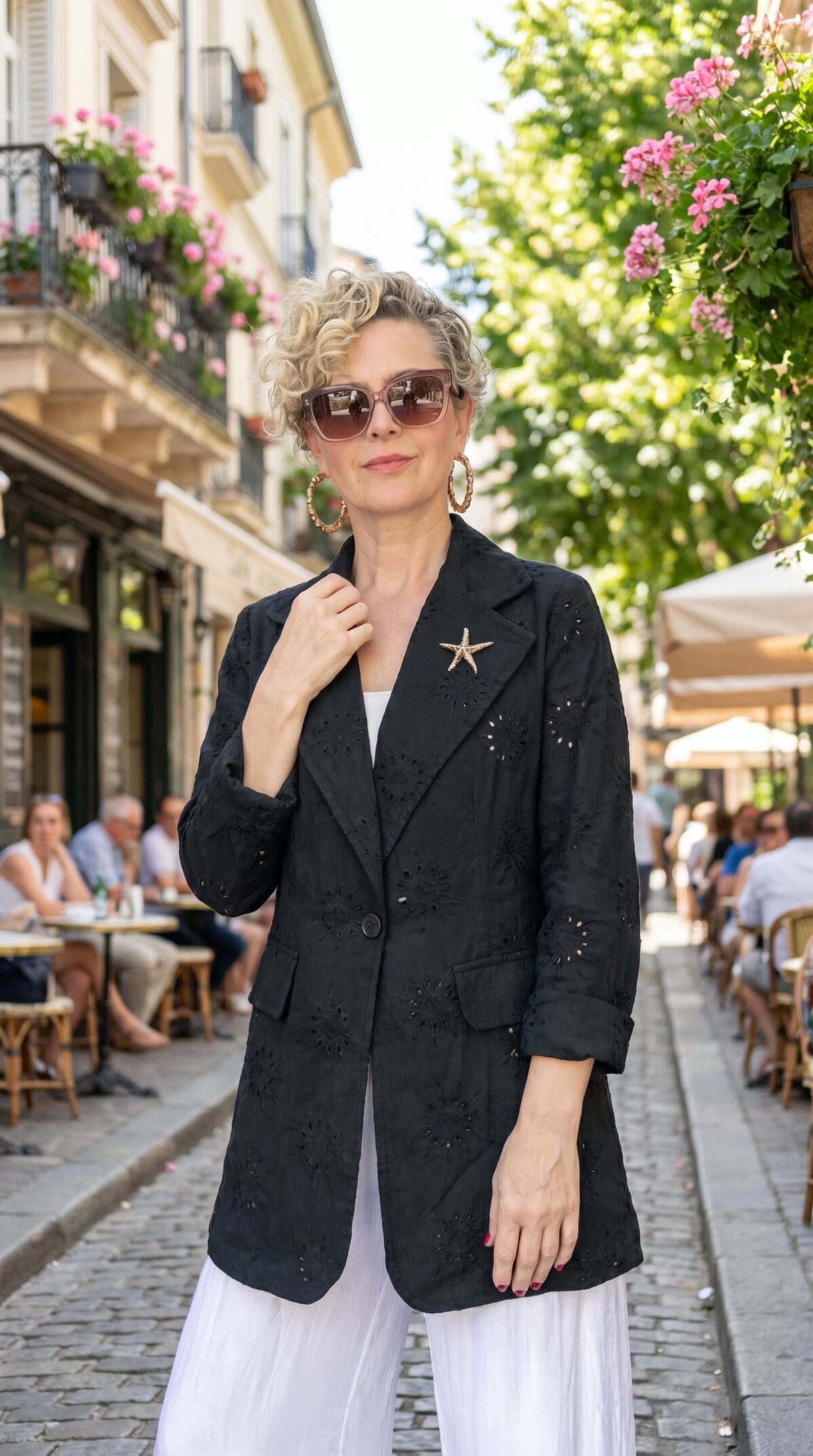 Primma | Fisto Nakışlı & Yıldız Broşlu Pamuk Blazer Siyah