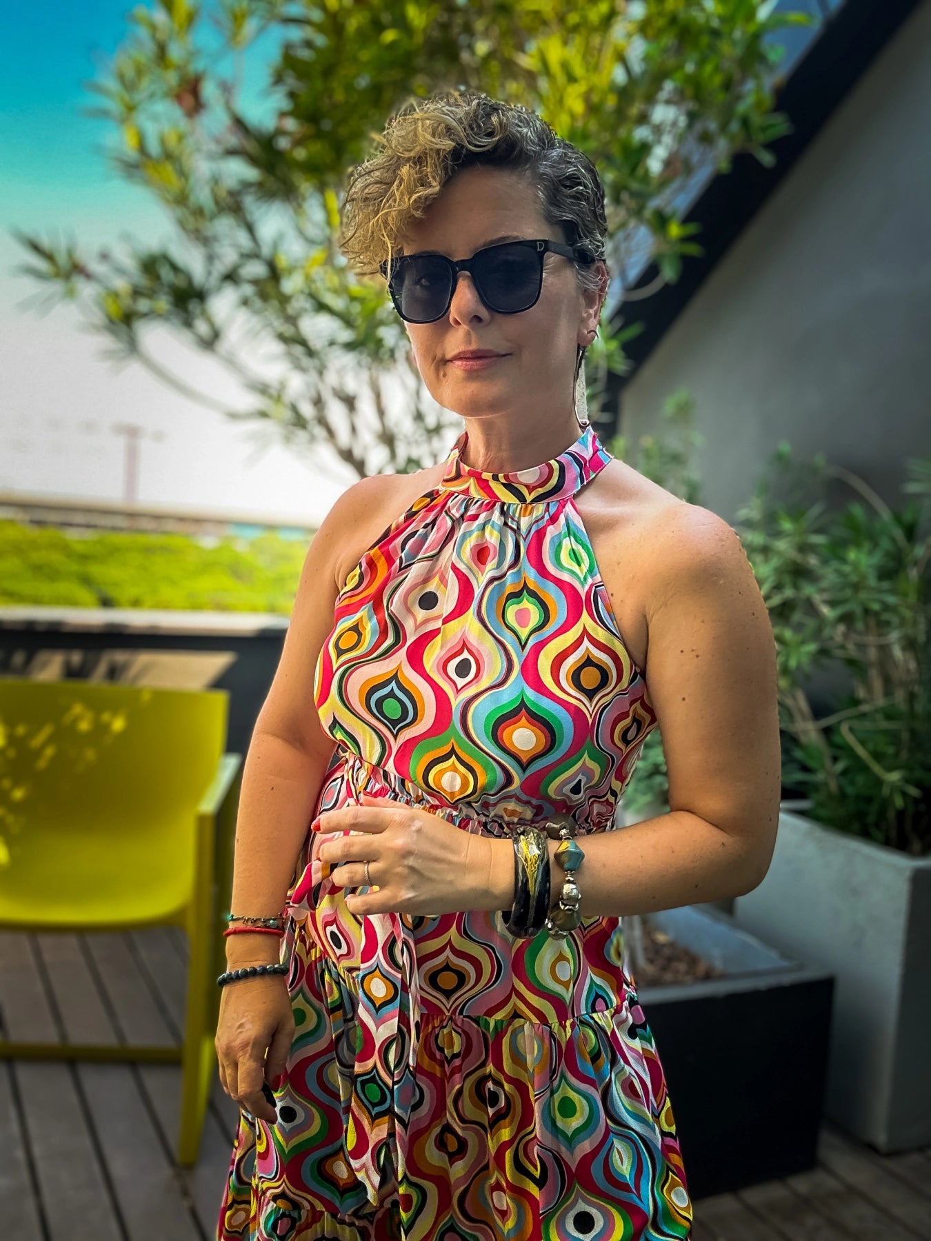 Rita Renkli Desenli Halter Elbise