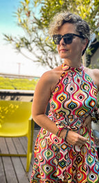 Rita Renkli Desenli Halter Elbise