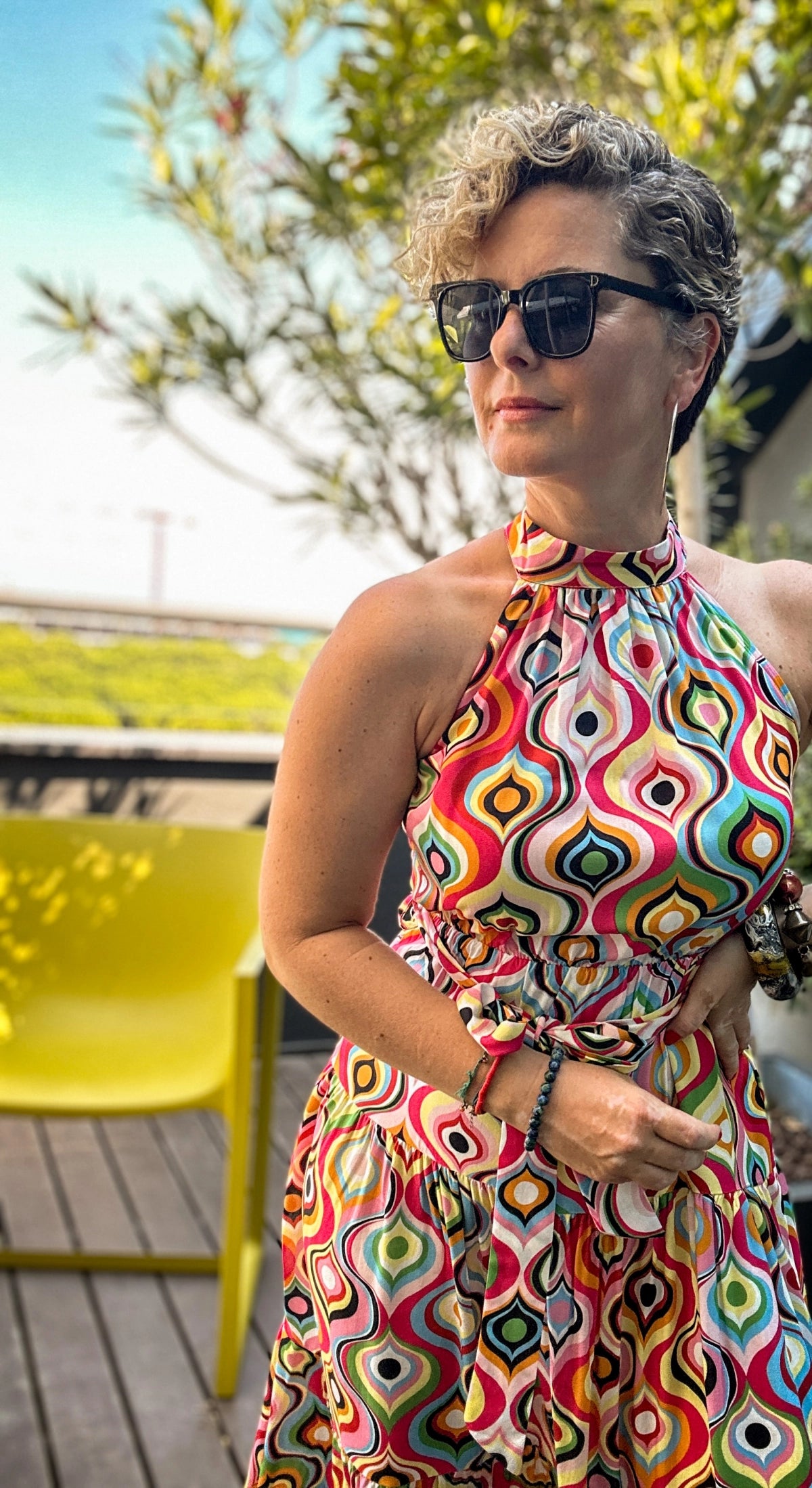Rita Renkli Desenli Halter Elbise