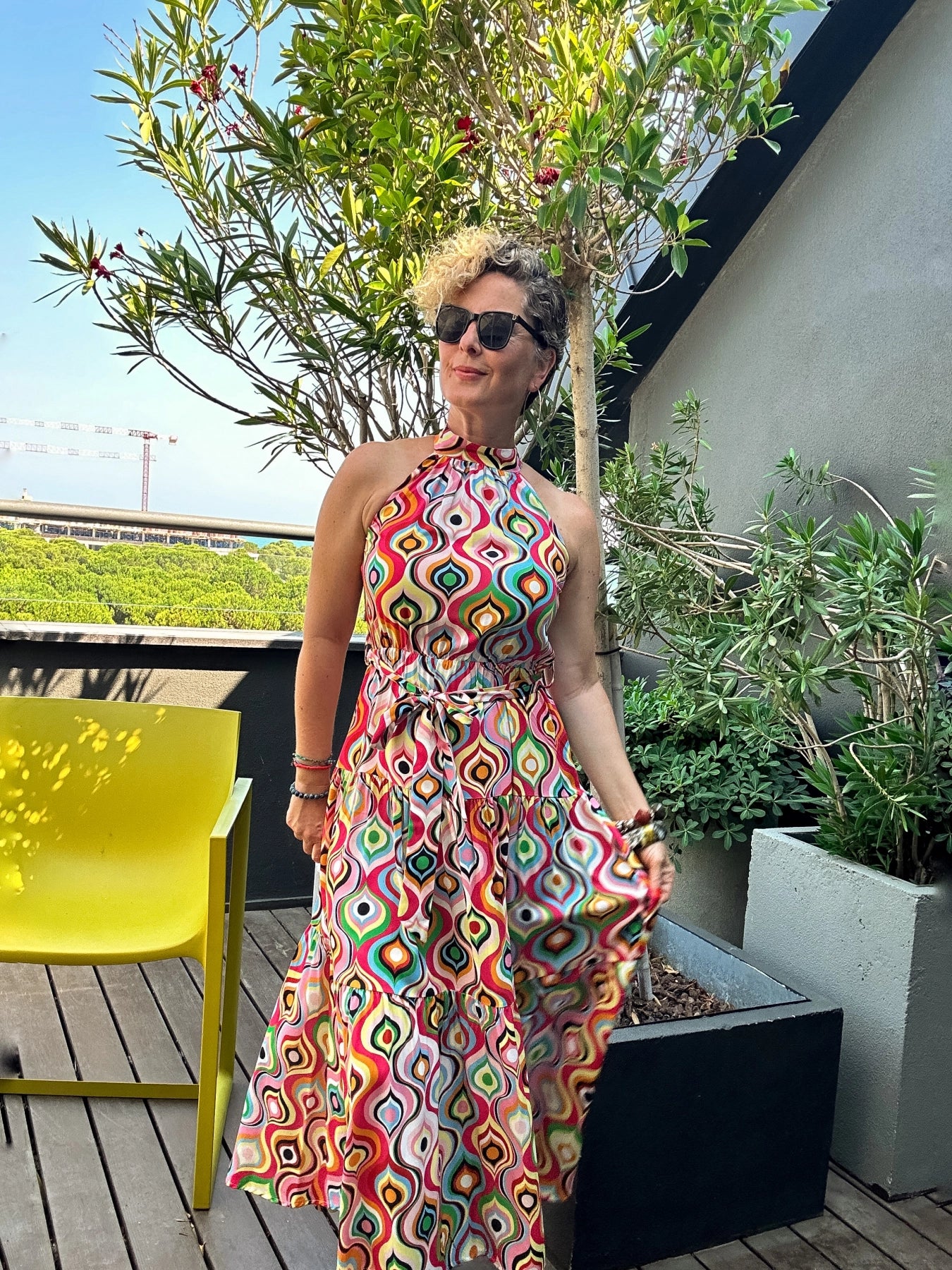 Rita Renkli Desenli Halter Elbise