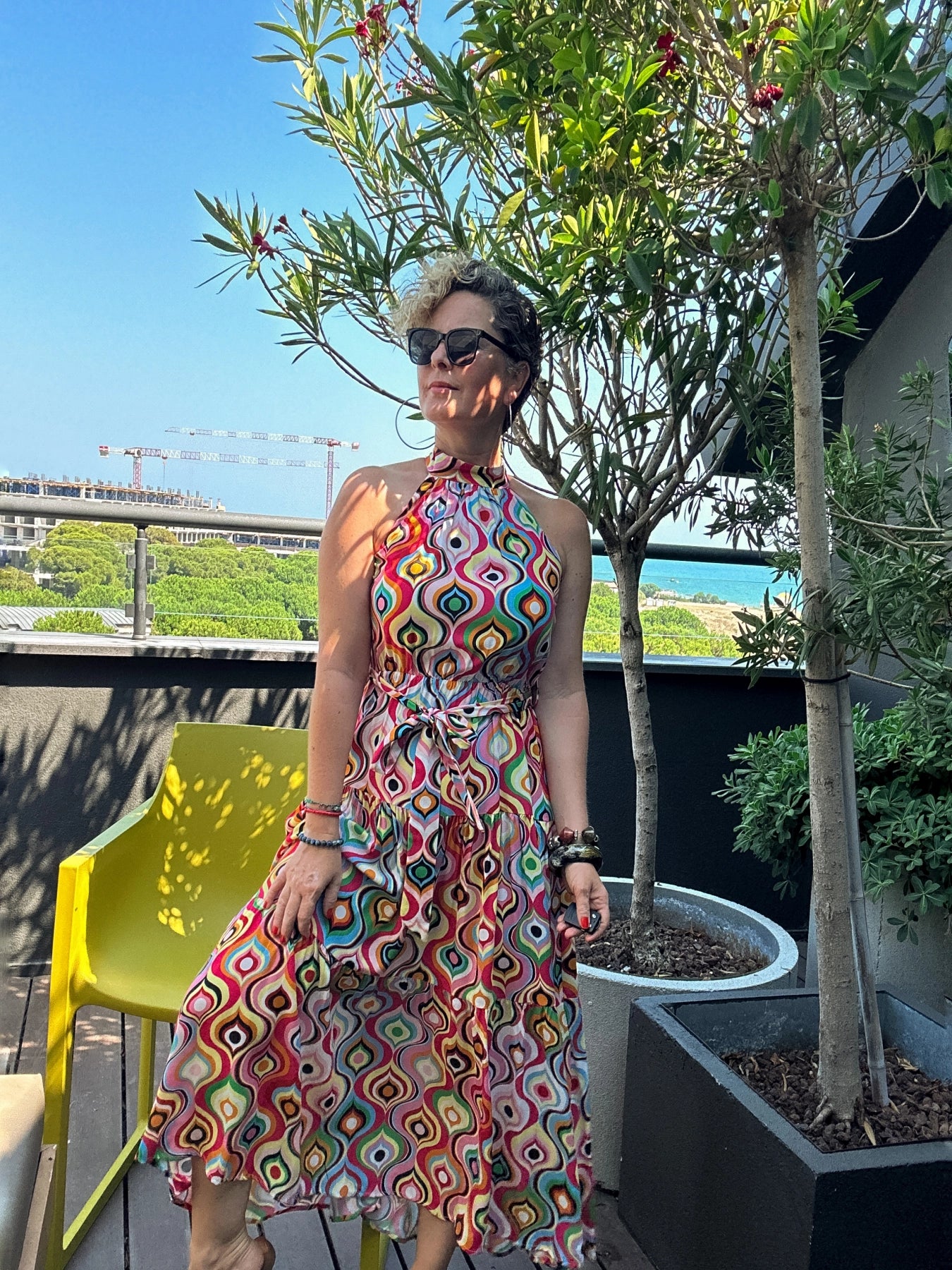 Rita Renkli Desenli Halter Elbise