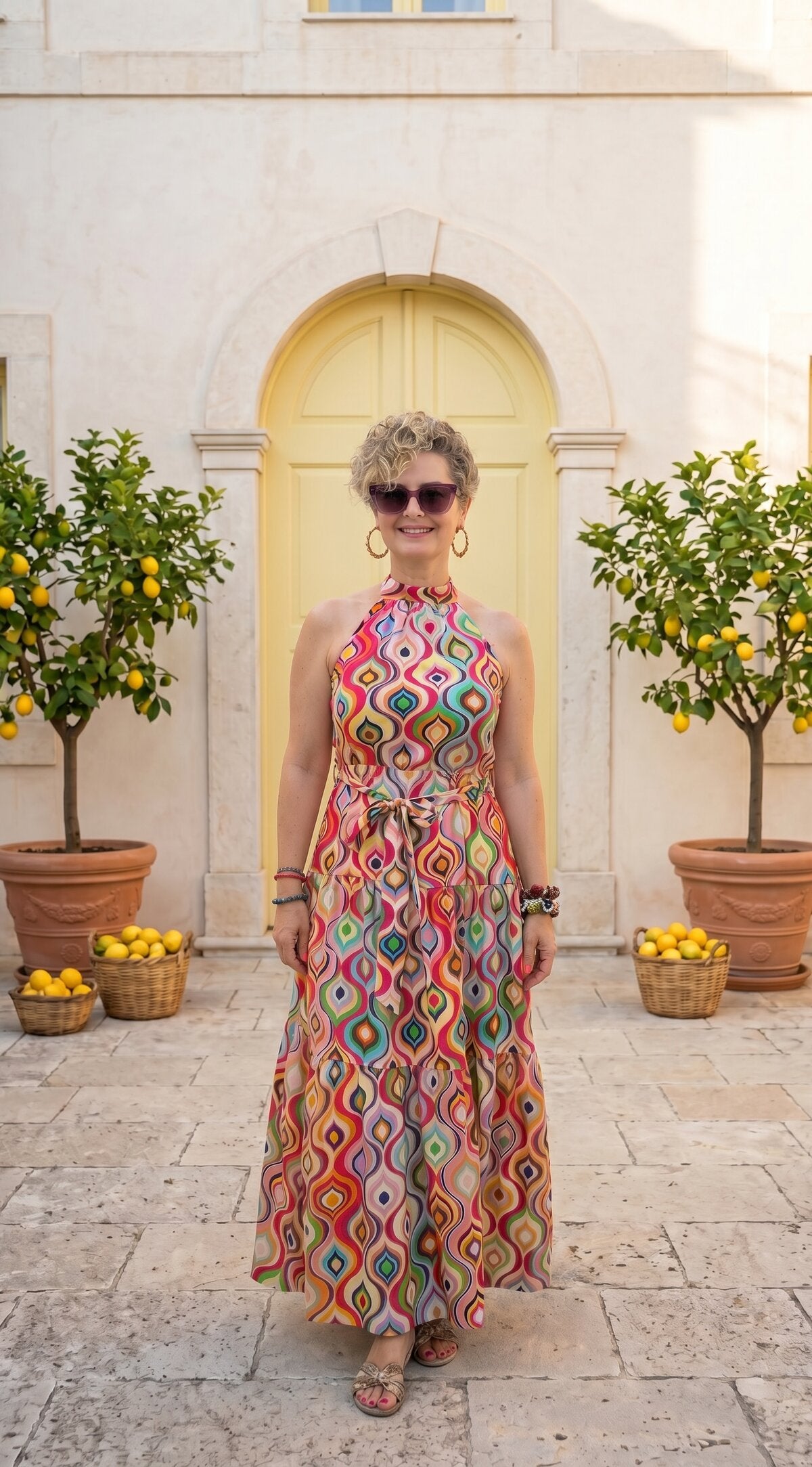 Rita Renkli Desenli Halter Elbise