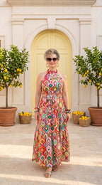 Rita Renkli Desenli Halter Elbise