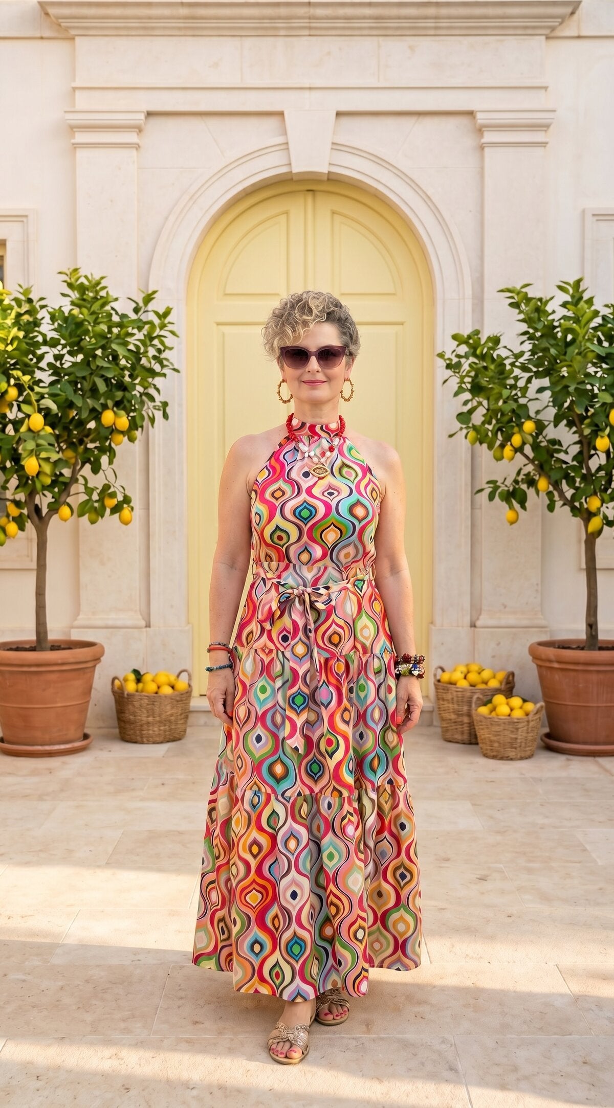 Rita Renkli Desenli Halter Elbise
