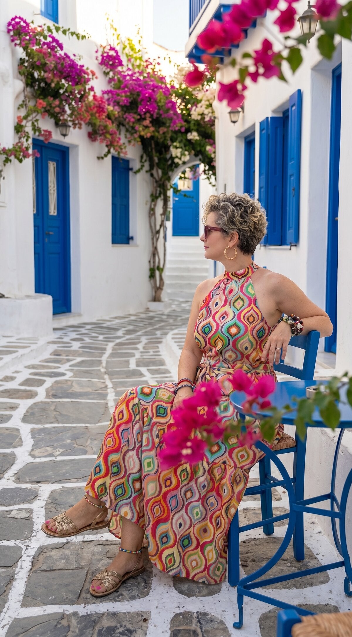 Rita Renkli Desenli Halter Elbise