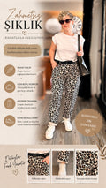 Senly İtalyan Leopar Kemerli Pantolon Bej