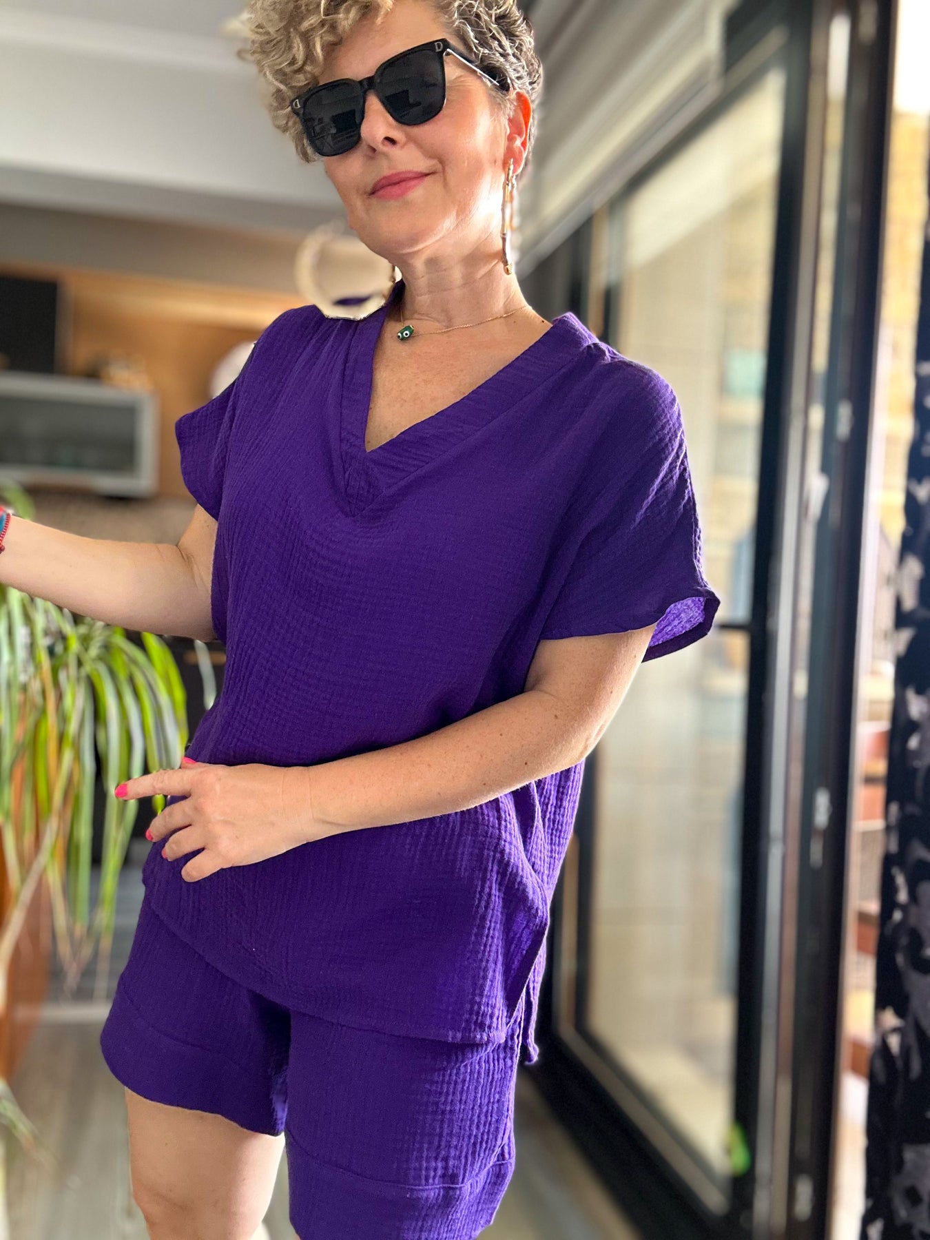 Siena Müslin Şort Bluz Takım Mor
