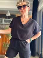 Siena Müslin Şort Bluz Takım Siyah
