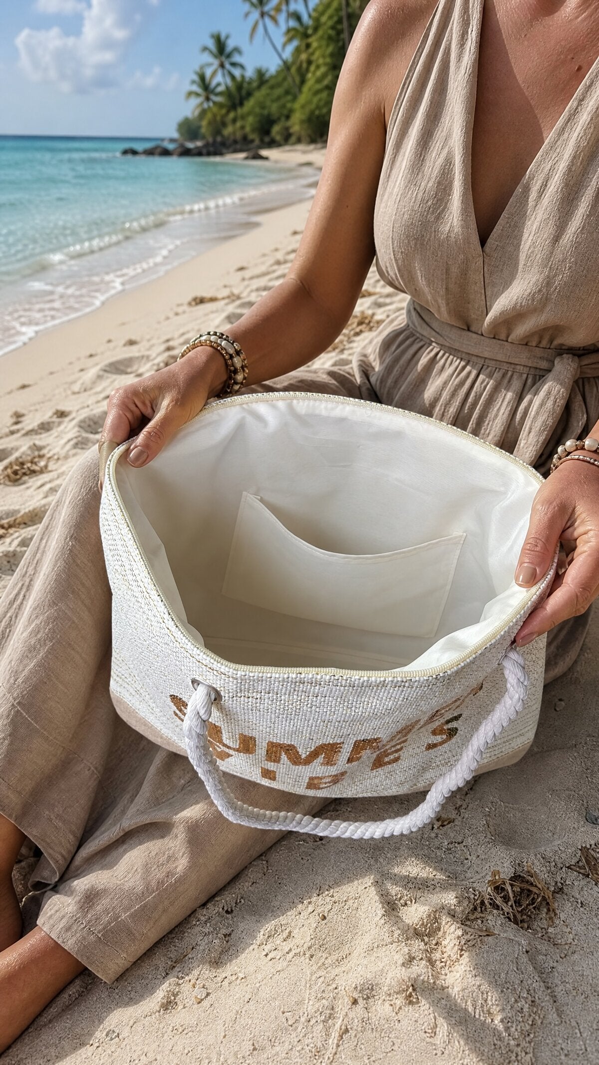Summer Vibes Hasır Dokulu Halat Askılı Çanta