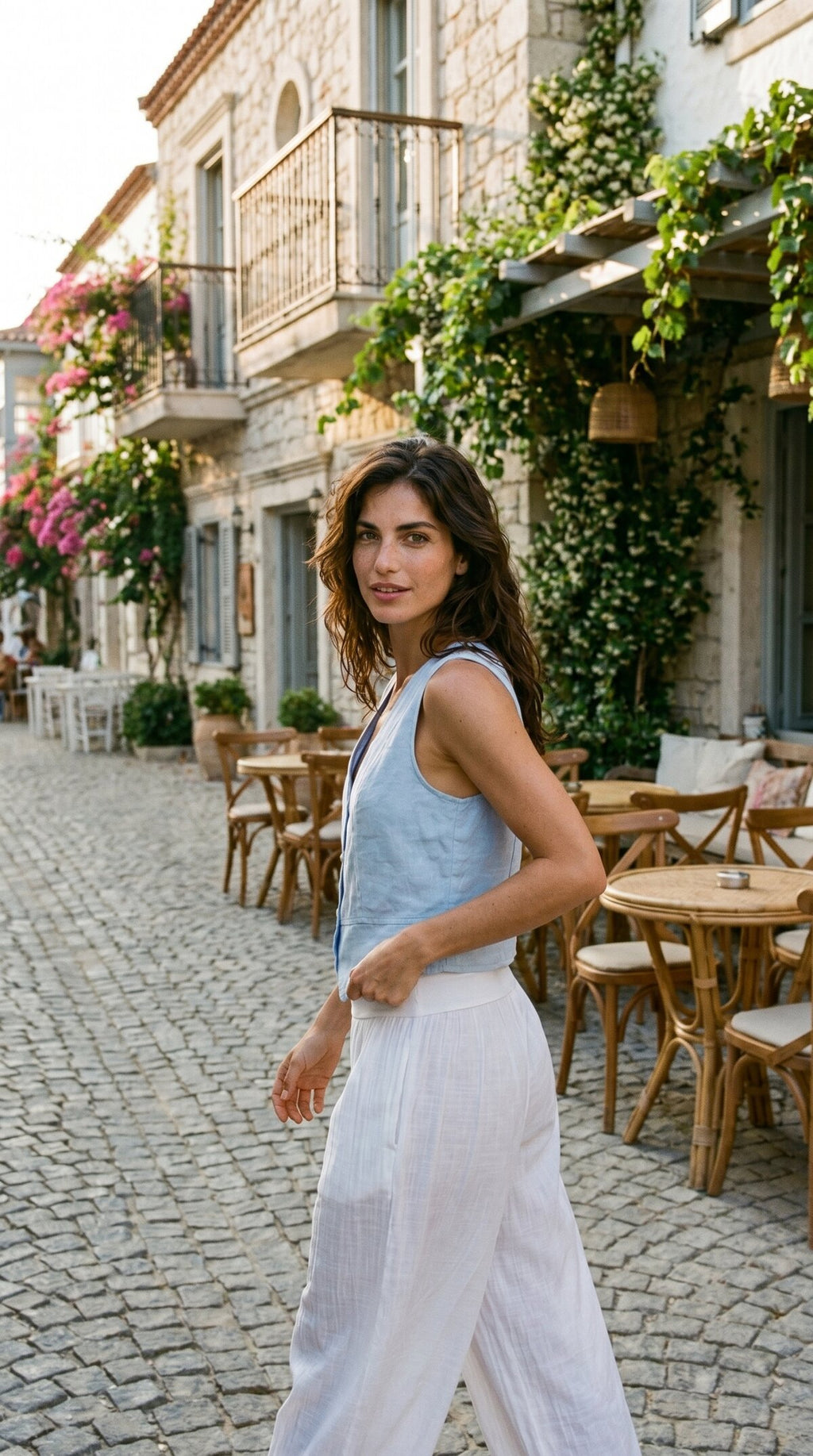 Terra %100 Linen Tasarım Düğmeli Yelek Bebe Mavi
