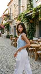Terra %100 Linen Tasarım Düğmeli Yelek Bebe Mavi