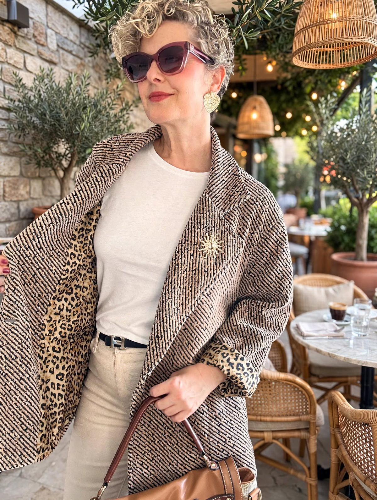 Tigre | İthal Leopar Astarlı Dokulu Blazer Ceket Camel görsel 2