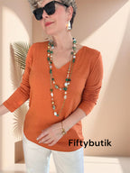 Zanna | İthal Esnek V Yaka Triko Bluz Orange görsel 2
